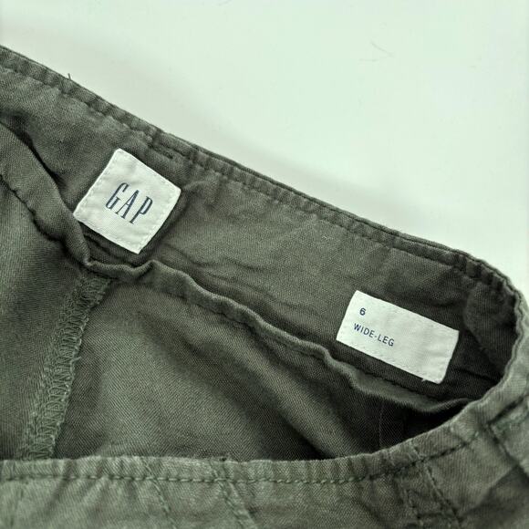 GAP Wide Leg Pants Sz 6 Linen Cotton High Rise Pockets Khaki Green Beach Coastal - Picture 5 of 6